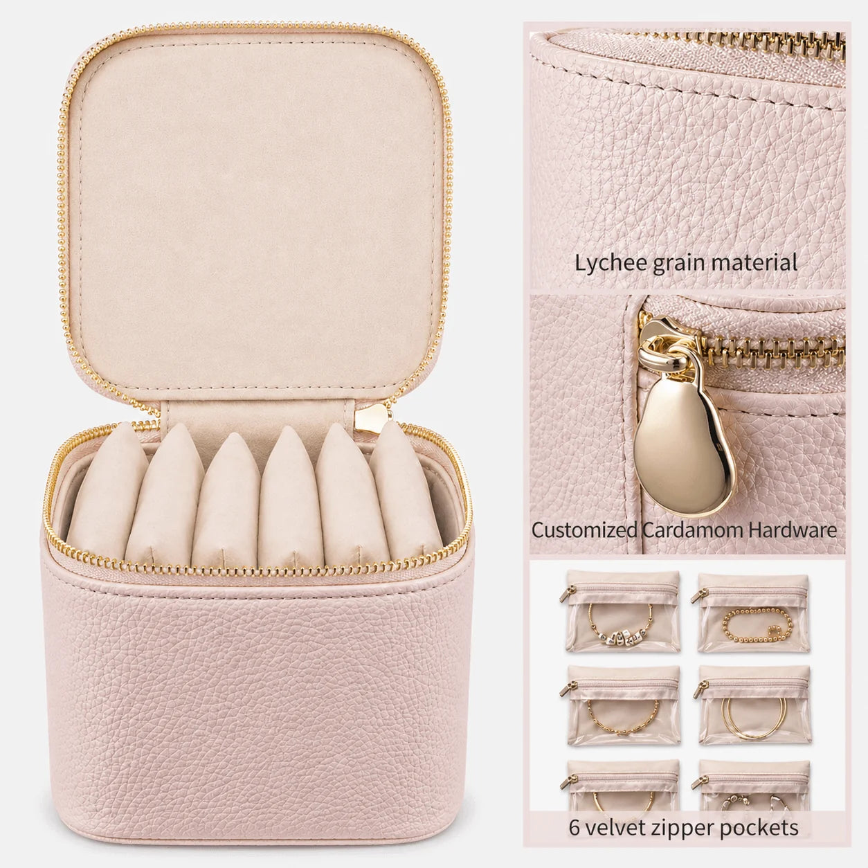 Travel Jewellery Organizer with 6 Zipper Pouches