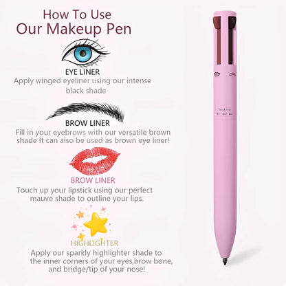 Multipurpose 4-in-1 Waterproof Makeup Pen - Eyeliner, Lip Liner, Eyebrow Pencil and Highlighter