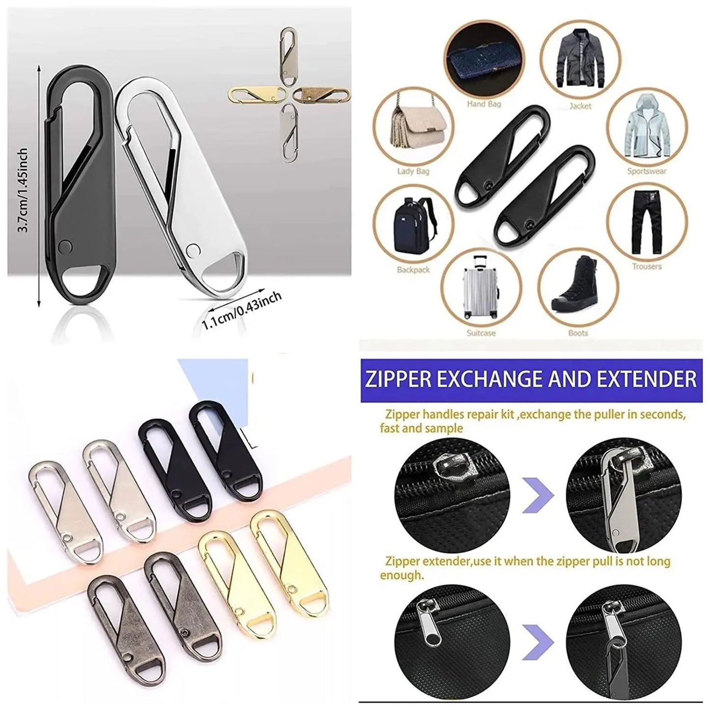 Removable ‎Metal Zipper Tabs Pack of 10 Pieces