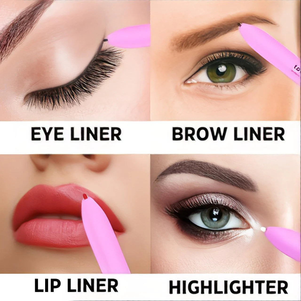 Multipurpose 4-in-1 Waterproof Makeup Pen - Eyeliner, Lip Liner, Eyebrow Pencil and Highlighter