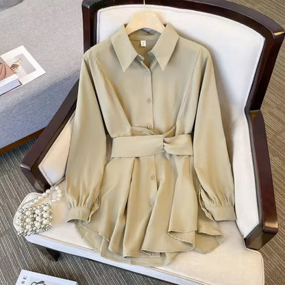 DROP SHOULDER FOLD PLEATED SHIRT DRESS