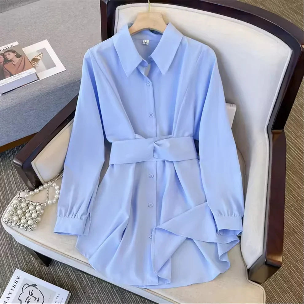 DROP SHOULDER FOLD PLEATED SHIRT DRESS