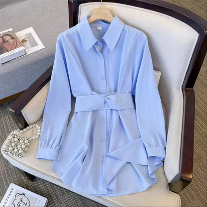 DROP SHOULDER FOLD PLEATED SHIRT DRESS