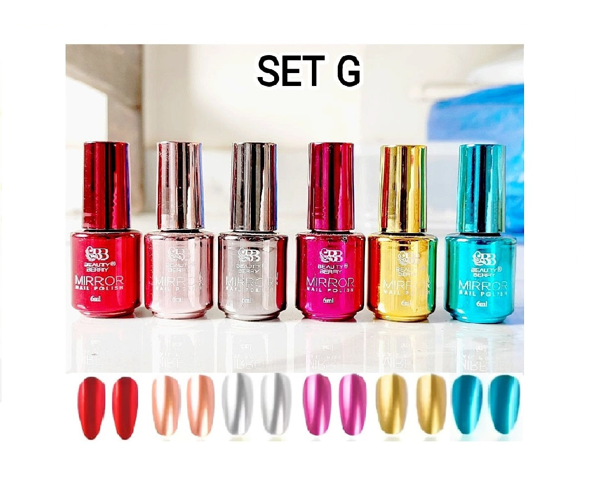 Pack Of 6 Metallic Mirror Finish Glass Nail Polish