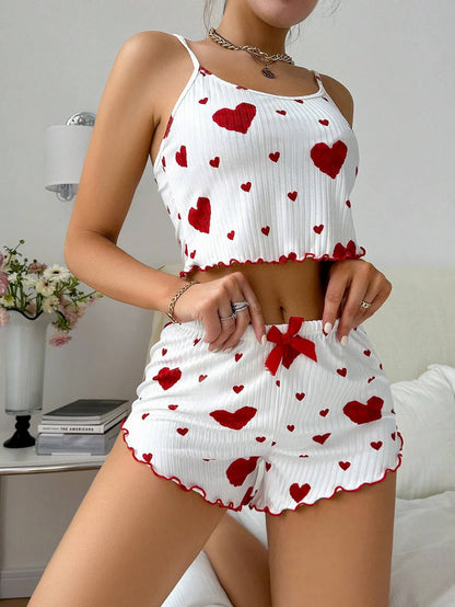 White And Red Heart Print Co Ord Set